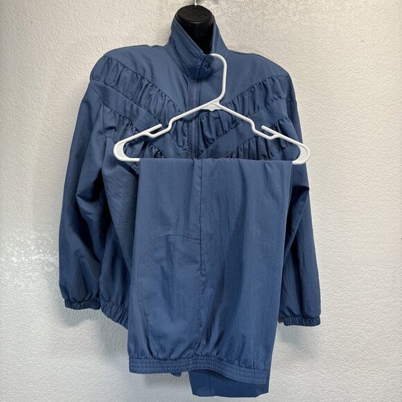 Teddi Sport Vtg Leisure Suit Ladies Track Lightweight Blue Shoulder pads LARGE - Picture 2 of 8